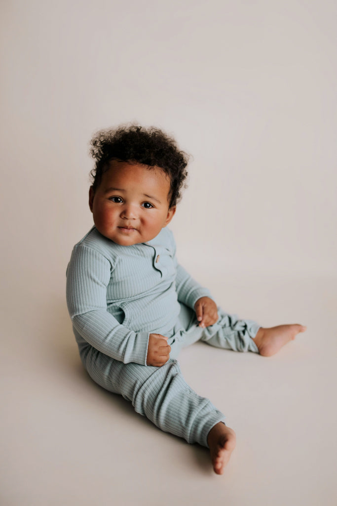 Robbins Egg Baby Ribbed Playsuit with pockets