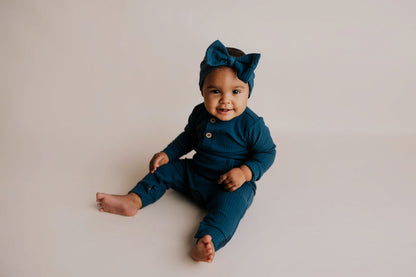 Navy Baby Ribbed Playsuit with pockets