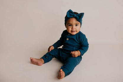 Navy Baby Ribbed Playsuit with pockets