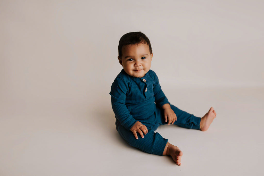 Navy Baby Ribbed Playsuit with pockets