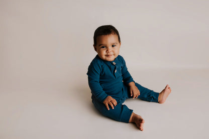 Navy Baby Ribbed Playsuit with pockets
