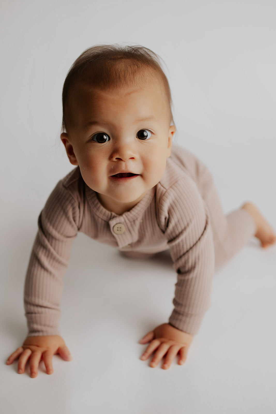 Mauve Baby Ribbed Playsuit with pockets