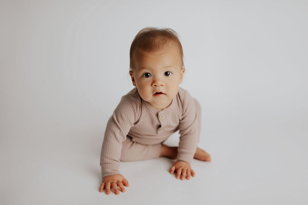 Mauve Baby Ribbed Playsuit with pockets