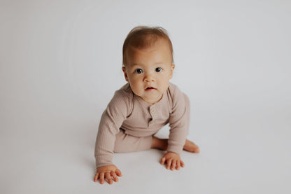Mauve Baby Ribbed Playsuit with pockets