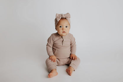 Mauve Baby Ribbed Playsuit with pockets