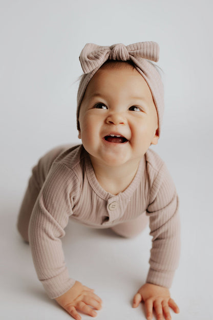 Mauve Baby Ribbed Playsuit with pockets
