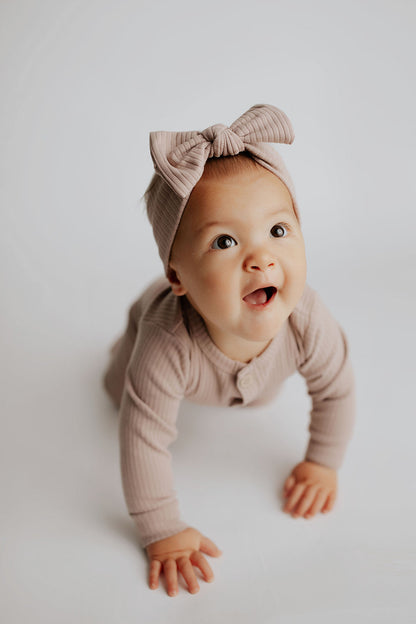 Mauve Baby Ribbed Playsuit with pockets