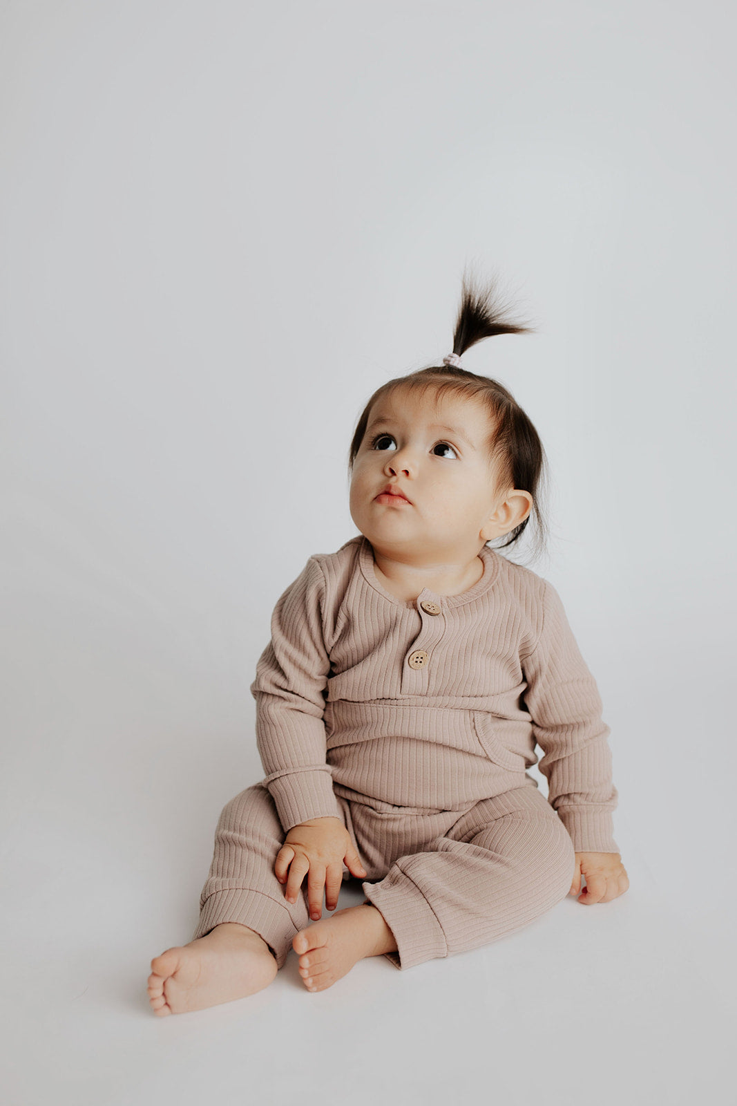 Mauve Baby Ribbed Playsuit with pockets