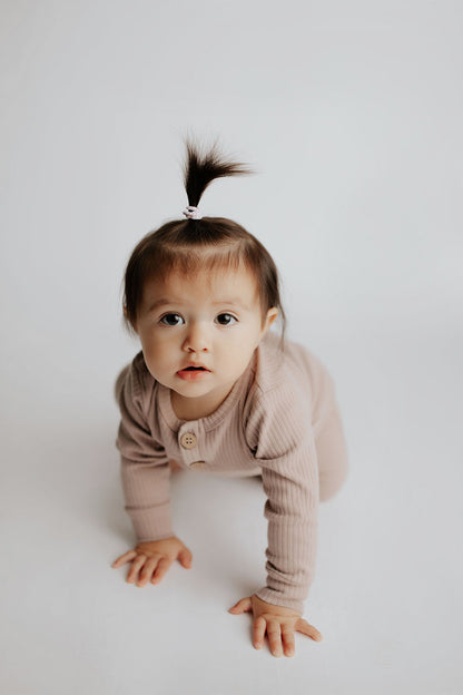 Mauve Baby Ribbed Playsuit with pockets