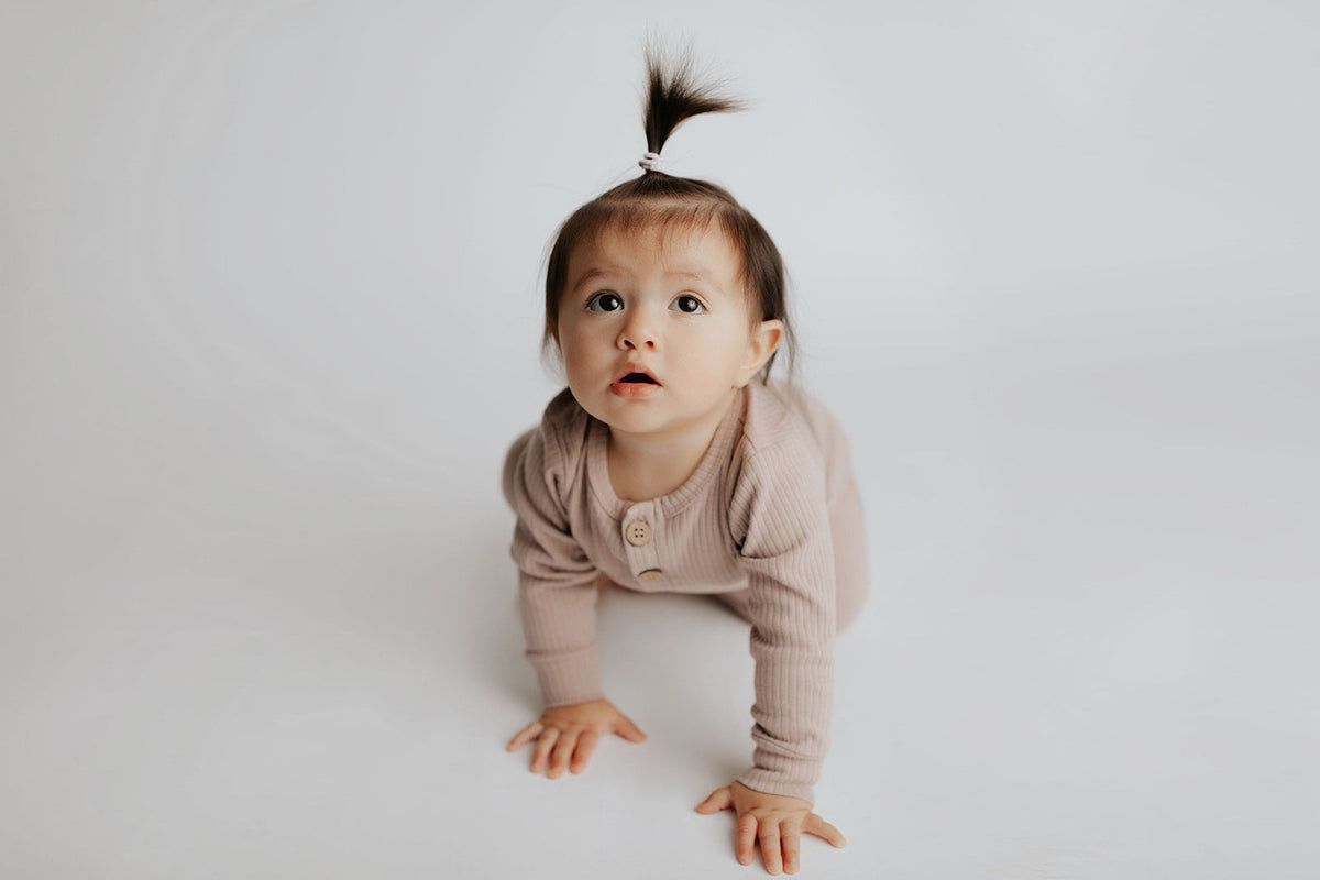 Mauve Baby Ribbed Playsuit with pockets
