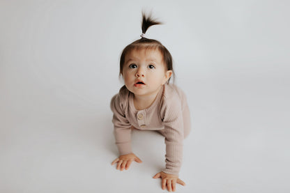 Mauve Baby Ribbed Playsuit with pockets
