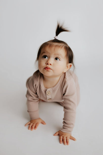 Mauve Baby Ribbed Playsuit with pockets