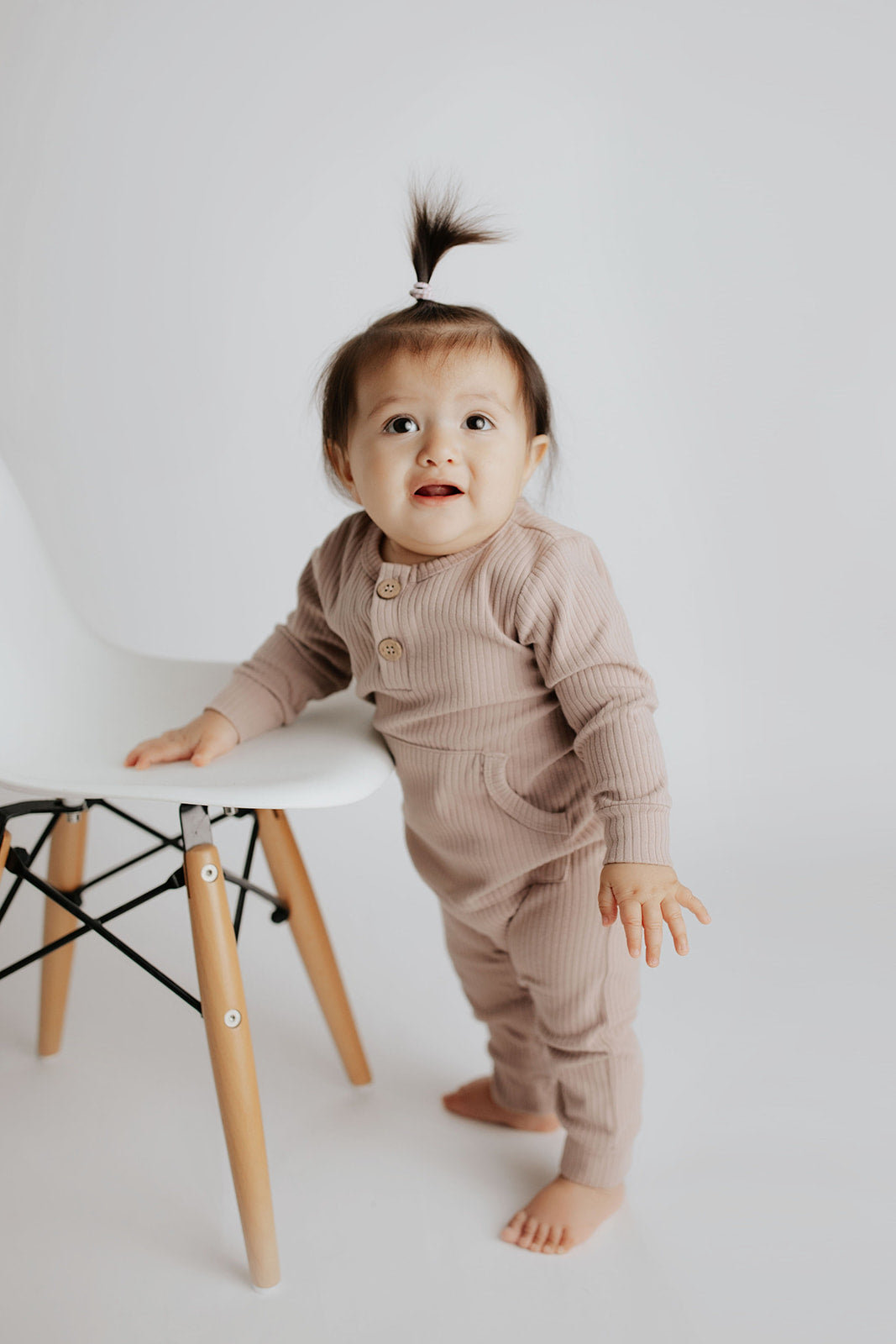 Mauve Baby Ribbed Playsuit with pockets