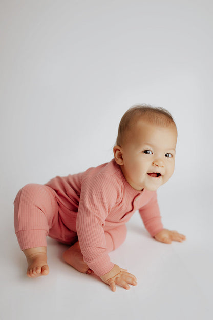 Precious Pink Baby Ribbed Playsuit with pockets
