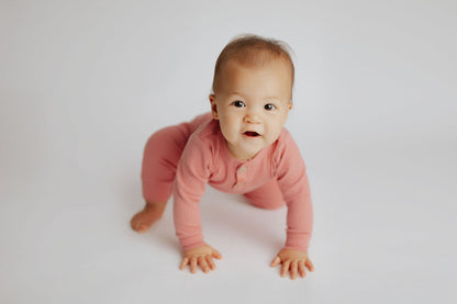 Precious Pink Baby Ribbed Playsuit with pockets