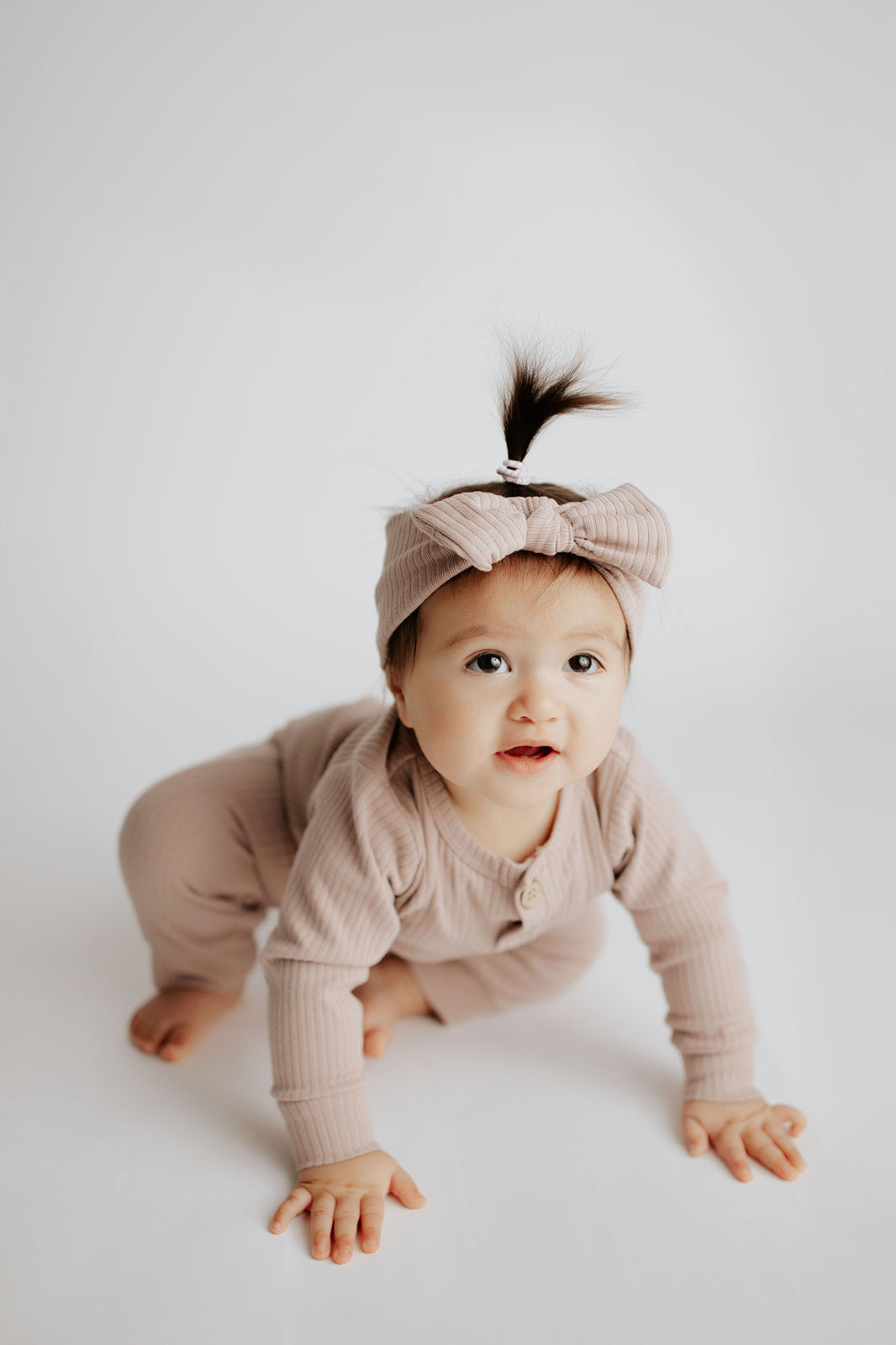 Mauve Baby Ribbed Playsuit with pockets