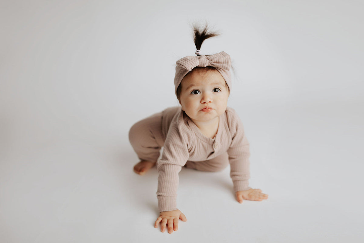 Mauve Baby Ribbed Playsuit with pockets
