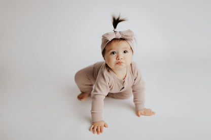 Mauve Baby Ribbed Playsuit with pockets