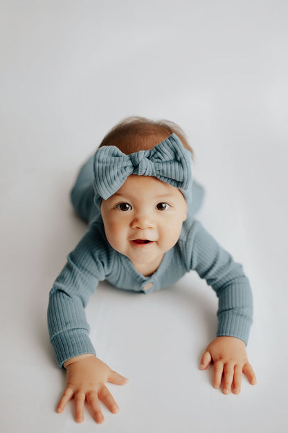 Storm Blue Baby Ribbed Playsuit with pockets