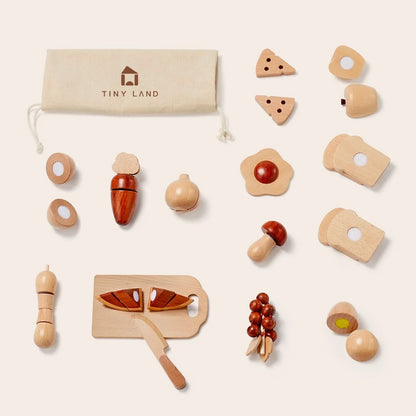 Tiny Land® Play Kitchen Accessories – Play Food for Play Kitchen: Wooden Cut and Play Food Toys