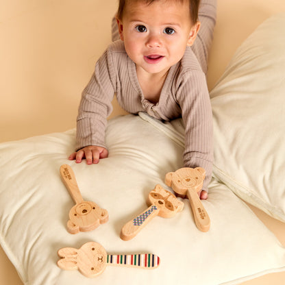 Solid Maple Wood Baby Rattle – Natural Wooden Raccoon Rattle | Made in the USA 🇺🇸