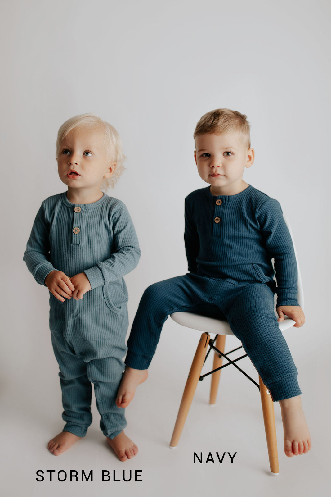 Storm Blue Baby Ribbed Playsuit with pockets