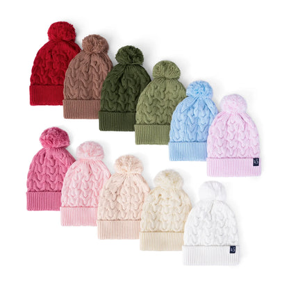 Cable Knit Pom Beanie in Mocha