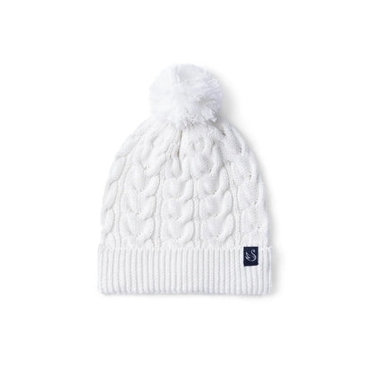 Cable Knit Pom Beanie in White