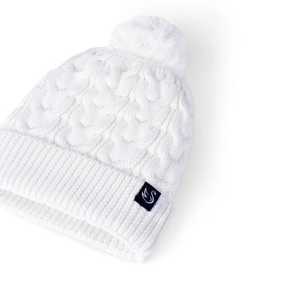 Cable Knit Pom Beanie in White