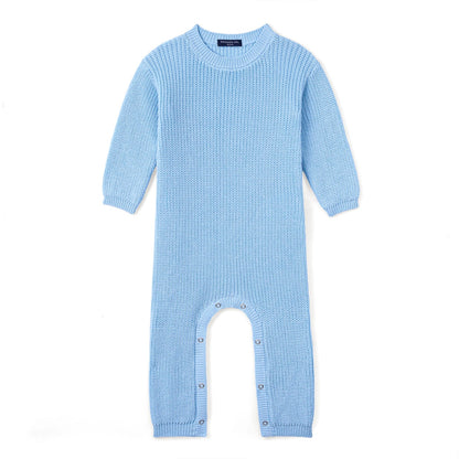 Baby Knit Romper Snap Closure in Baby Blue