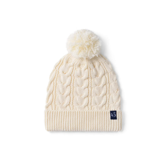 Cable Knit Pom Beanie in Cream