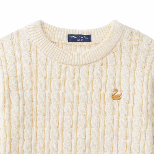Classic Cable Knit Baby Sweater in Cream