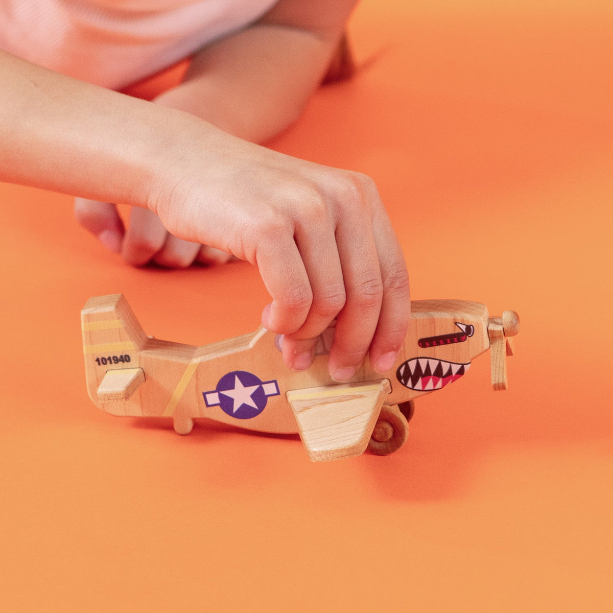 WWII Classic P-51 Mustang Wooden Toy Airplane Shark Teeth | Educational Montessori | Eco-Friendly Hardwood | Made in the USA 🇺🇸