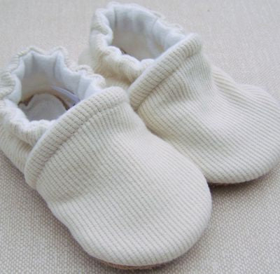Organic Cotton and Leather Slipper Booties, Ribbed Cream