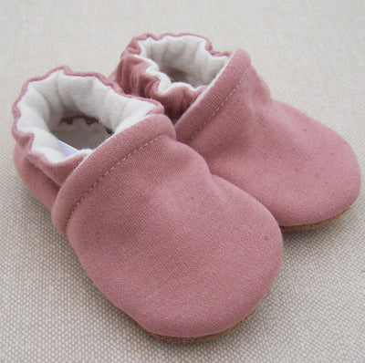 Organic Cotton and Leather Slipper Booties, Rosewood