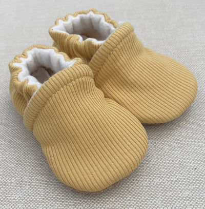 Organic Cotton and Leather Slipper Booties, Ribbed Sunflower