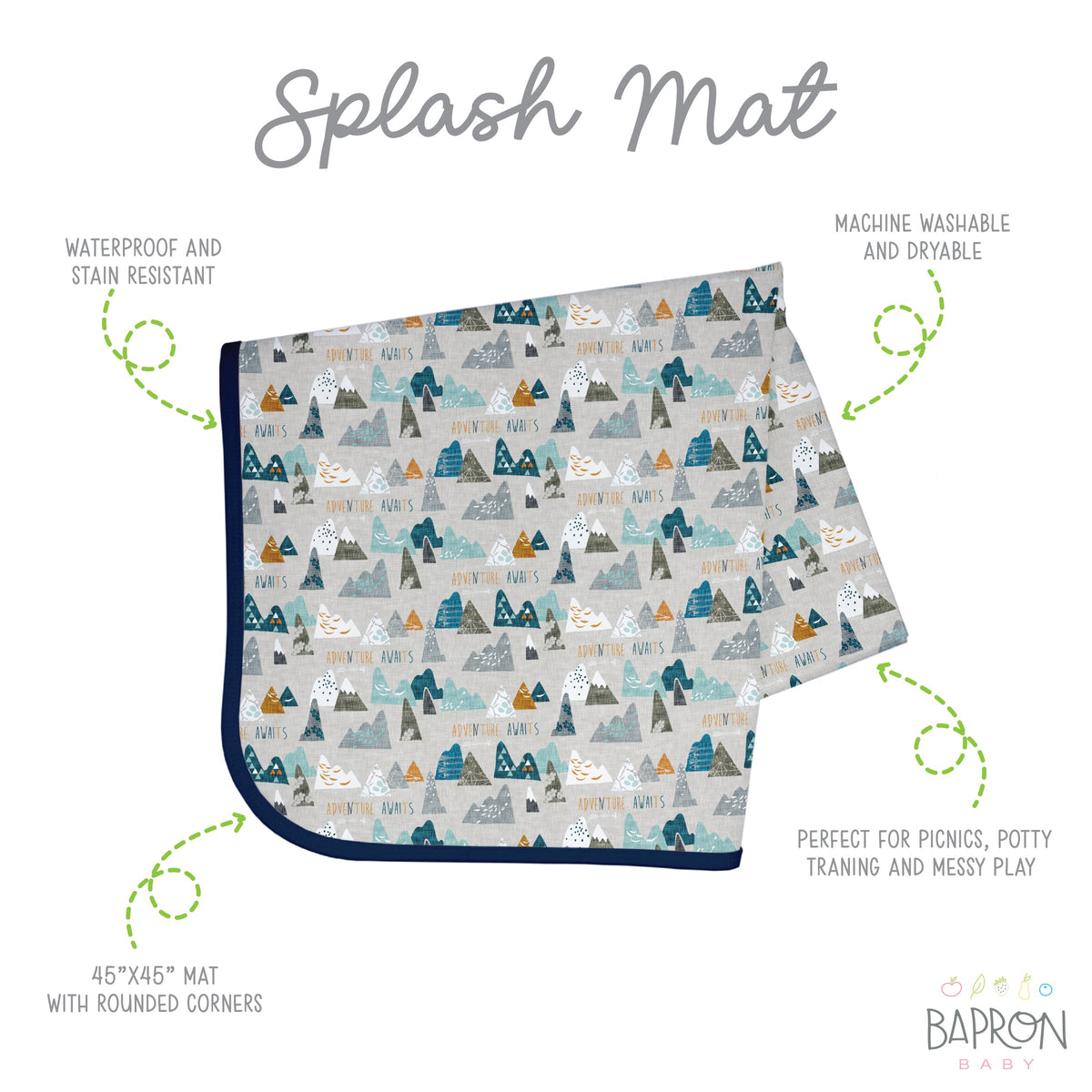 Adventure Awaits Splash Mat - A Waterproof Catch-All for Highchair Spills and More!