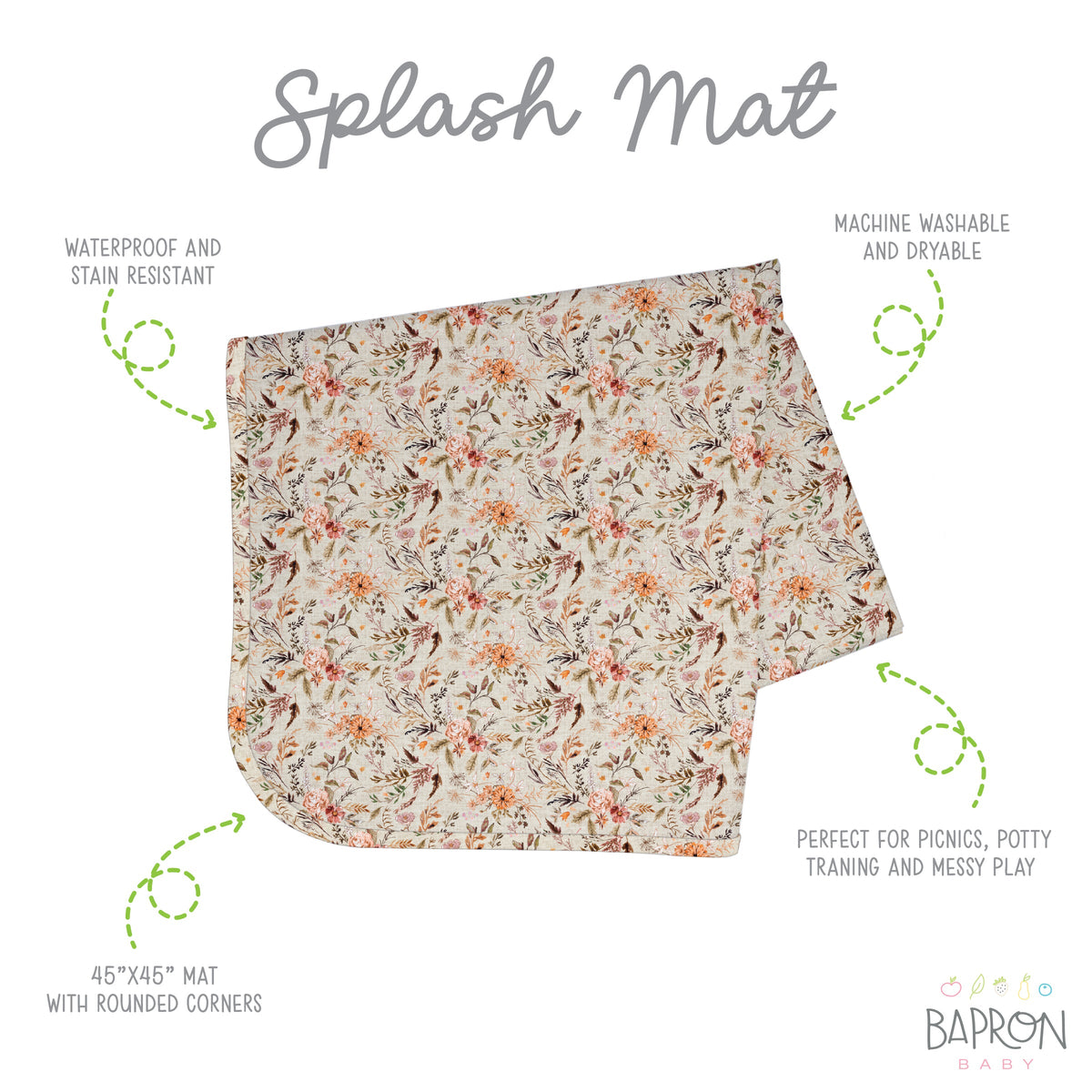 Delilah Floral Splash Mat - A Waterproof Catch-All for Highchair Spills and More!