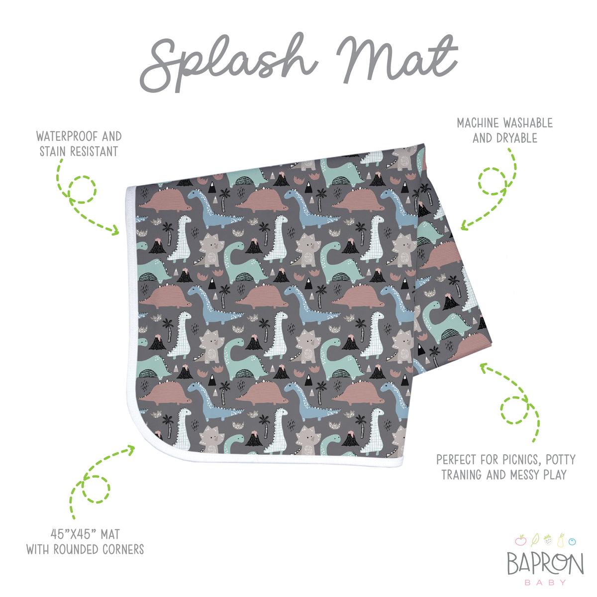 Dinosaur Drawing Splash Mat - A Waterproof Catch-All for Highchair Spills and More!