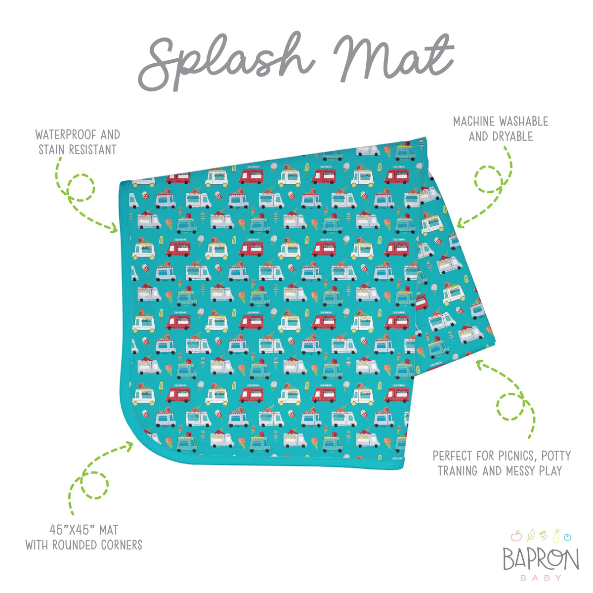 Ice Cream Truck Splash Mat - A Waterproof Catch-All for Highchair Spills and More!