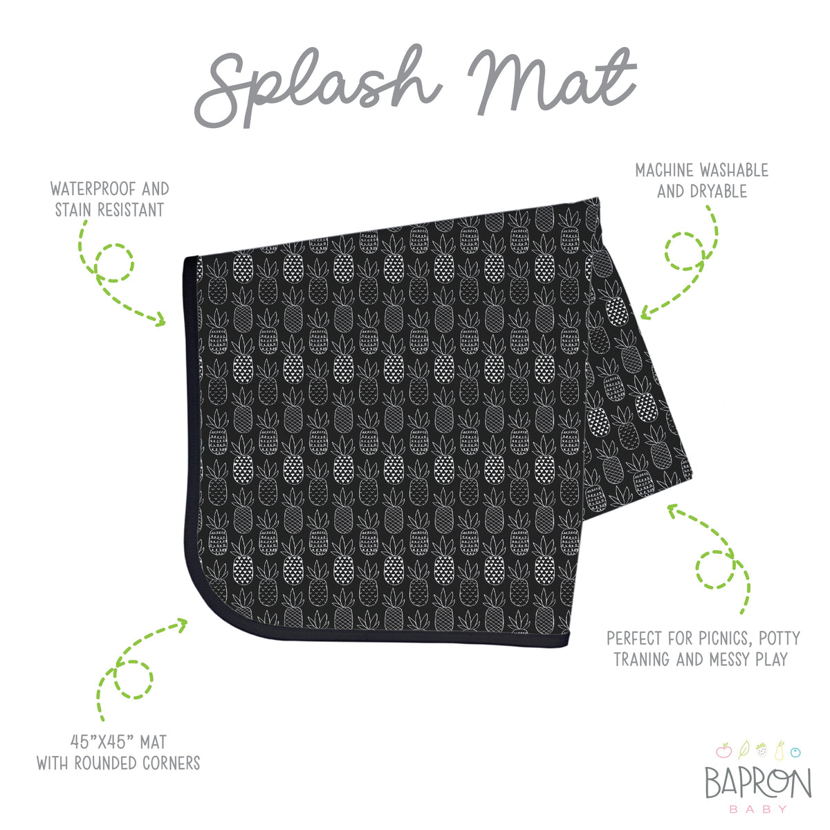 Pineapple Monochrome Splash Mat - A Waterproof Catch-All for Highchair Spills and More!
