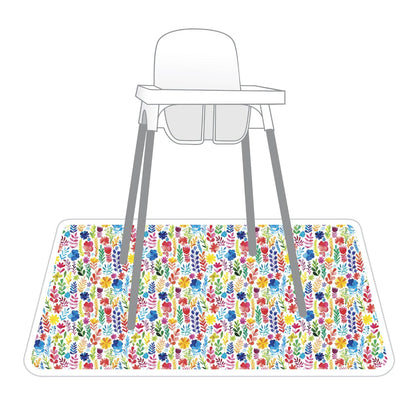 Rainbow Watercolor Floral Splash Mat - A Waterproof Catch-All for Highchair Spills and More!