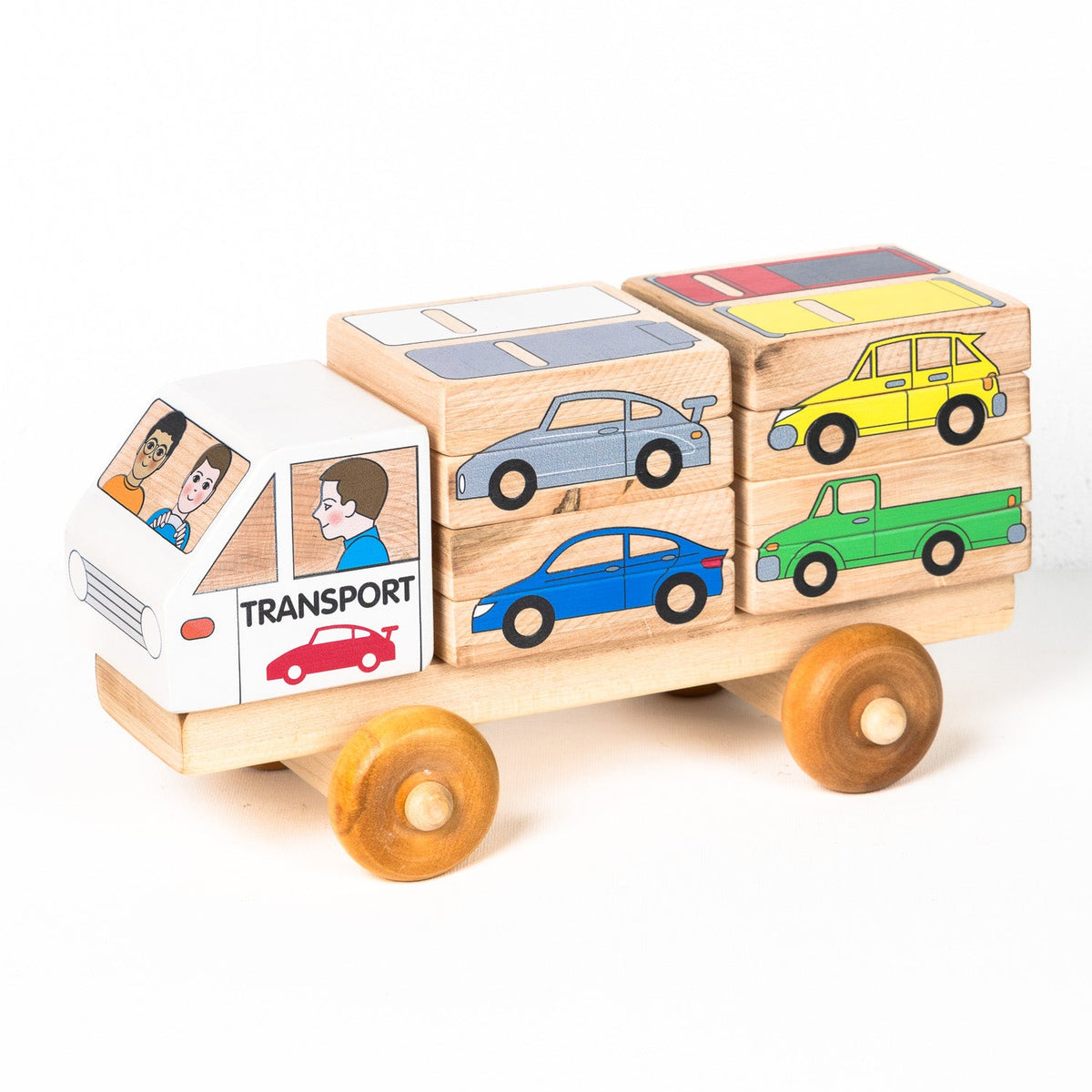 Shape Recognition Stackable Puzzle Truck - Car Transporter | Printed in the USA 🇺🇸