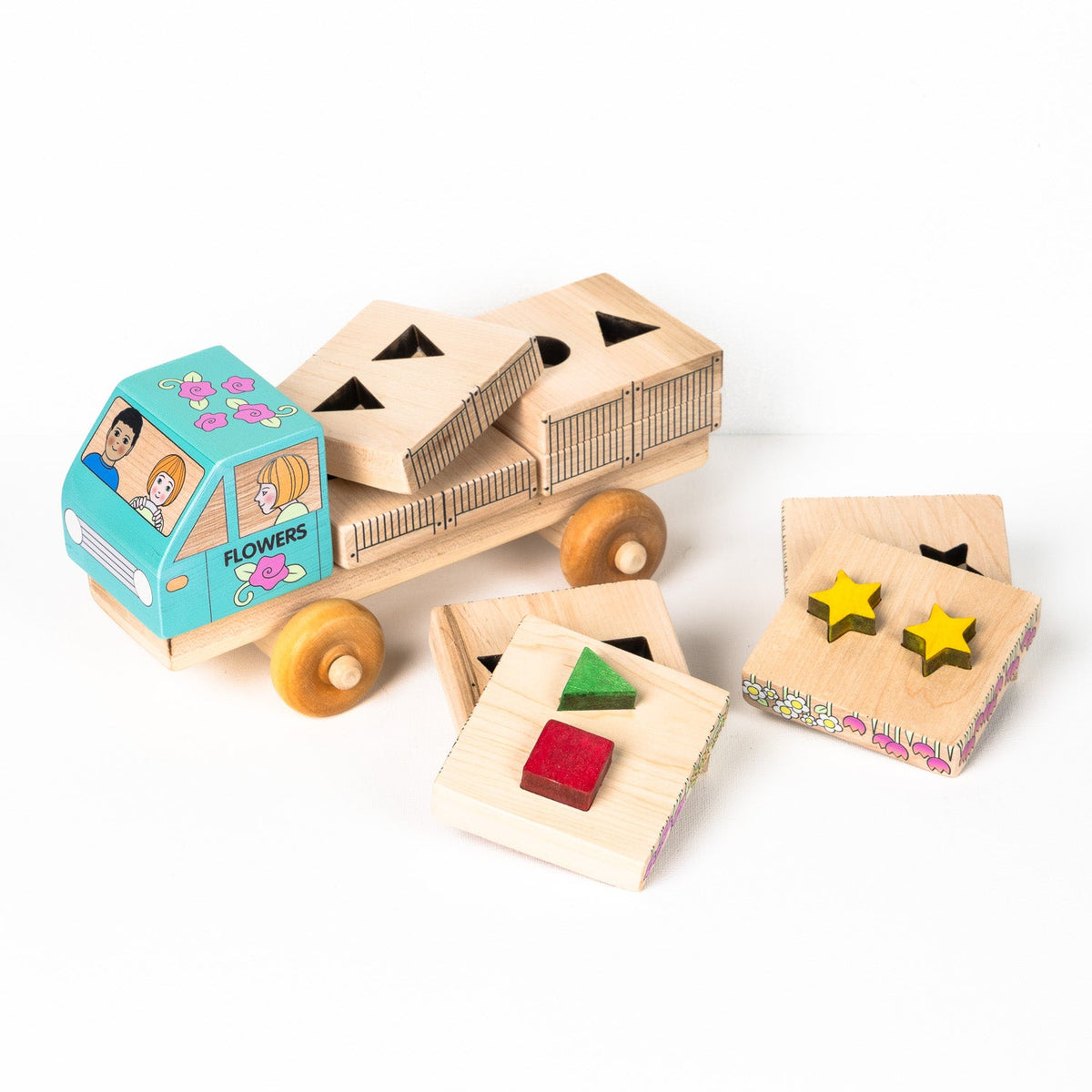 Shape Recognition Stackable Puzzle Truck - Flower Delivery Truck| Printed in the USA 🇺🇸