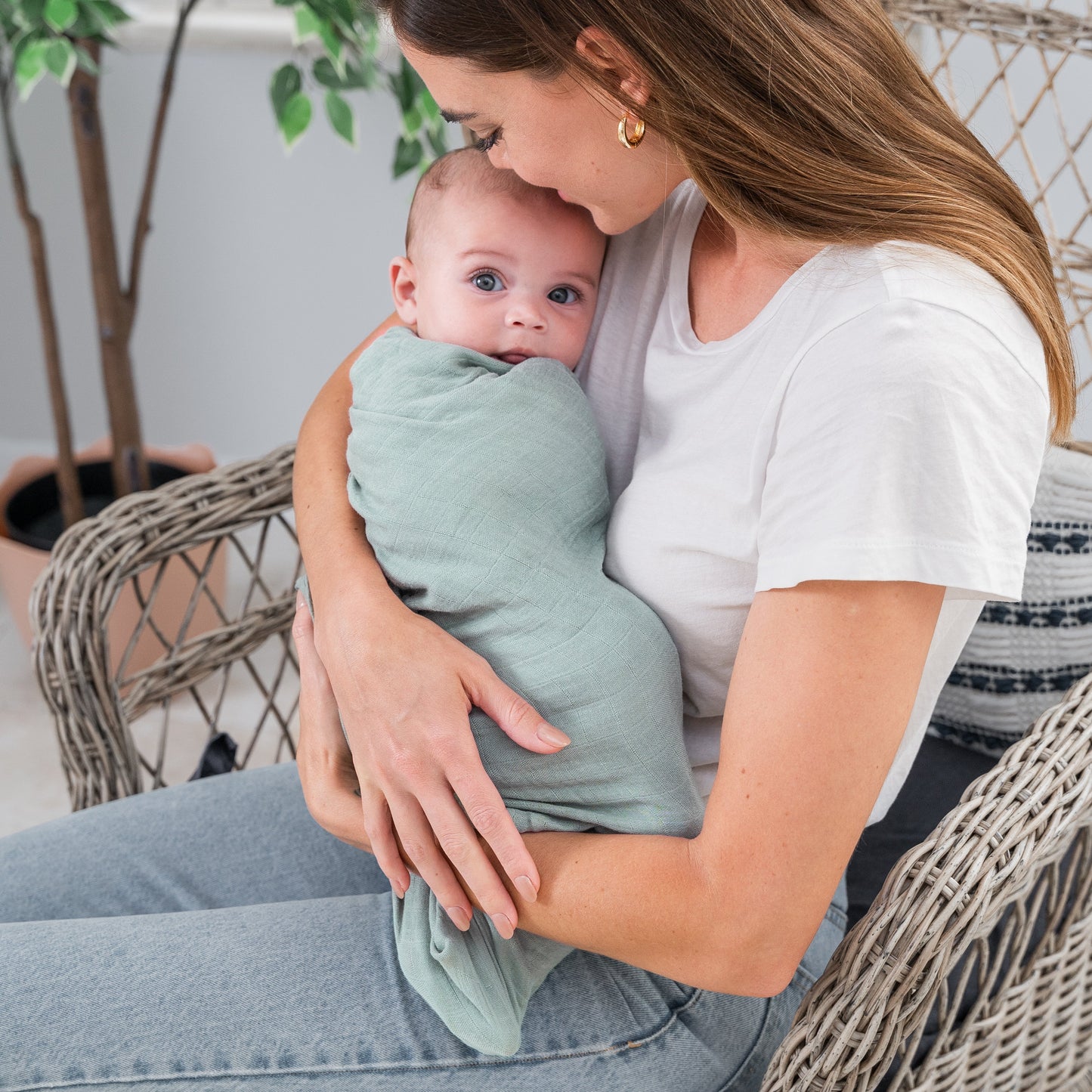 Muslin Swaddle Blanket, 47” x 47” in Fern, 1 Pack