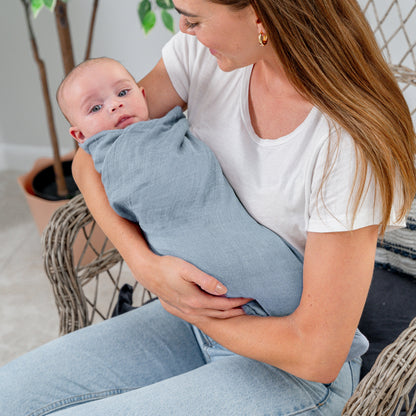 Muslin Swaddle Blanket, 47” x 47” in Pacific Blue, 1 Pack