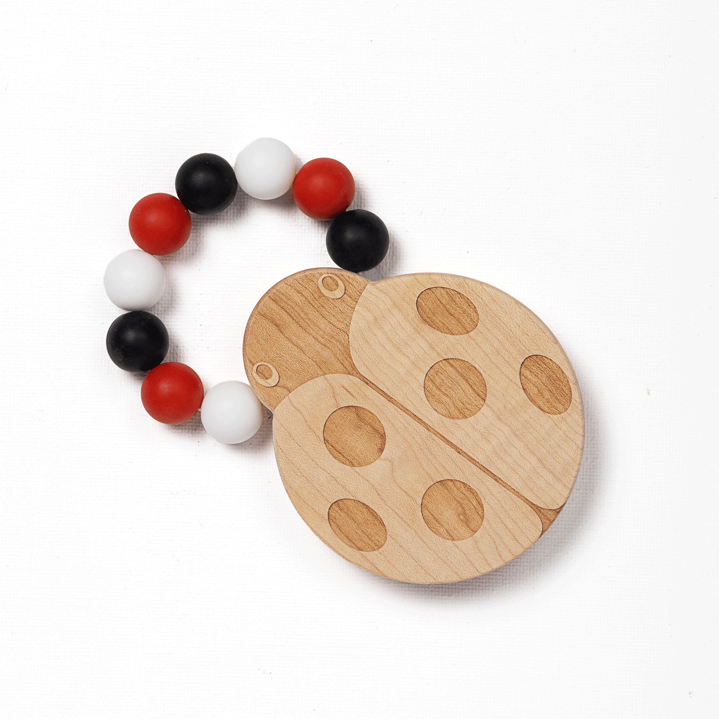 Silicone Bead Teether with Organic Cotton Bag - Ladybug | Made in the USA 🇺🇸