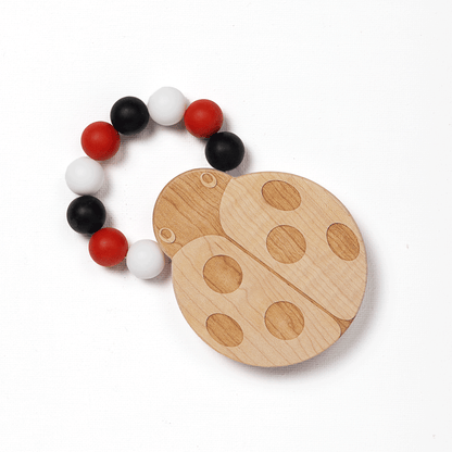 Silicone Bead Teether with Organic Cotton Bag - Ladybug | Made in the USA 🇺🇸