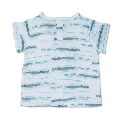 Muslin Short Sleeve Boxy Fit Top - Alligator Isle