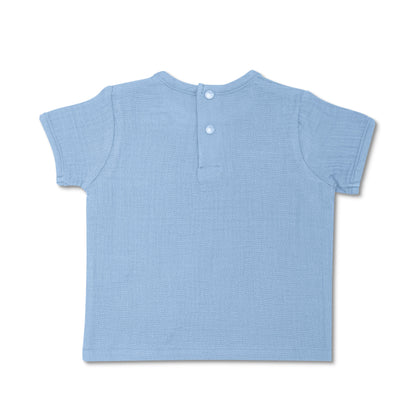 Muslin Short Sleeve Boxy Fit Top - Blue